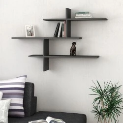 Leo Megapap melamine wall shelf in anthracite color 123x22x80cm.