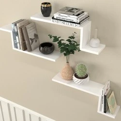 Lowa Megapap melamine 3 pieces wall shelf in white color 57,7x14,5x18cm. Lowa Megapap melamine 3 pieces wall shelf in white color 57,7x14,5x18cm.