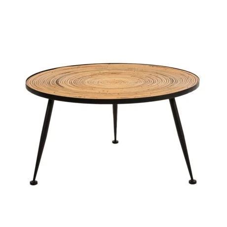 BLACK METAL ROUND COFFEE RATTAN TABLE D73x40CM