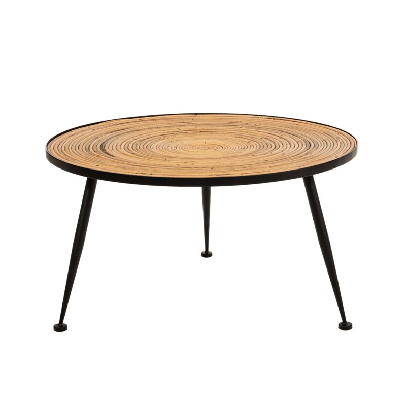 BLACK METAL ROUND COFFEE RATTAN TABLE D73x40CM
