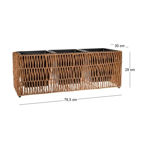 RATTAN RECTANGULAR PLANTER WITH 3 CASES 78,5X30X29CM