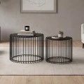 RICO Set-2pcs Coffee Table D.45+D.50cm Steel Black/Glass Smoke