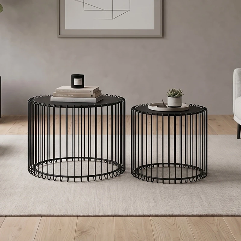 RICO Set-2pcs Coffee Table D.45+D.50cm Steel Black/Glass Smoke