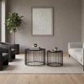 RICO Set-2pcs Coffee Table D.45+D.50cm Steel Black/Glass Smoke