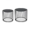 RICO Set-2pcs Coffee Table D.45+D.50cm Steel Black/Glass Smoke