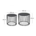 RICO Set-2pcs Coffee Table D.45+D.50cm Steel Black/Glass Smoke