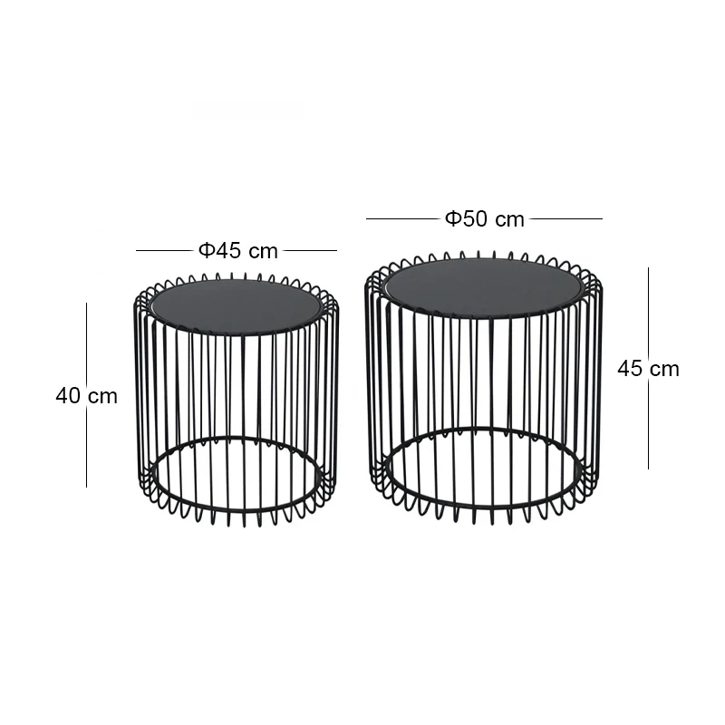 RICO Set-2pcs Coffee Table D.45+D.50cm Steel Black/Glass Smoke