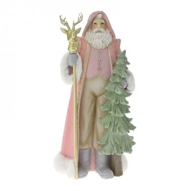 PINK GREY POLYRESIN SANTA CLAUS  HOLDING A SCEPTER 25Χ21Χ50CM