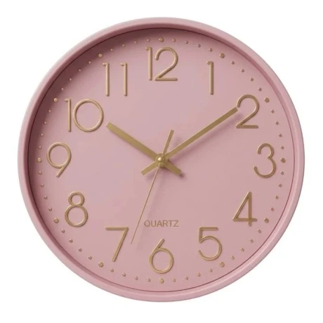 PLASTIC WALL CLOCK IN PINK COLOR WITH GOLD DETAILS D30X4CM
