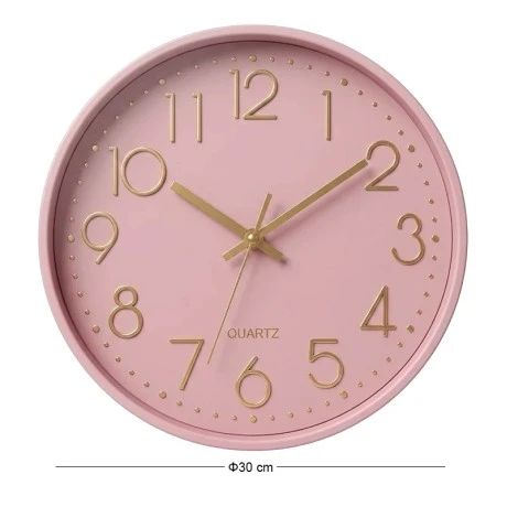 PLASTIC WALL CLOCK IN PINK COLOR WITH GOLD DETAILS D30X4CM