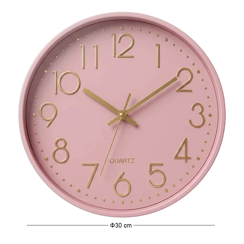 PLASTIC WALL CLOCK IN PINK COLOR WITH GOLD DETAILS D30X4CM