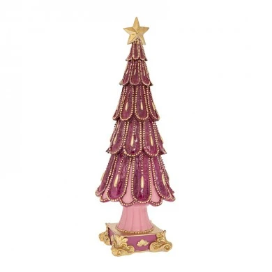 PINK RESIN CHRISTMAS TREE WITH GOLD STAR AND DETAILS 13X12,5X36,5CM