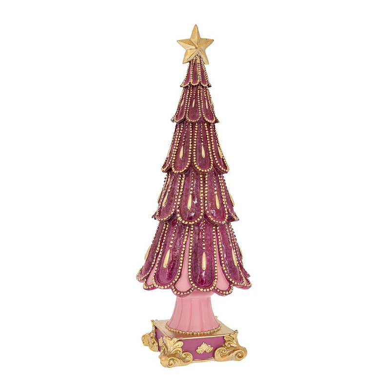 PINK RESIN CHRISTMAS TREE WITH GOLD STAR AND DETAILS 13X12,5X36,5CM