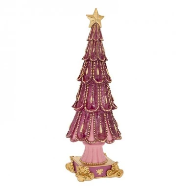 PINK RESIN CHRISTMAS TREE WITH GOLD STAR AND DETAILS 14,5X14,5X41CM