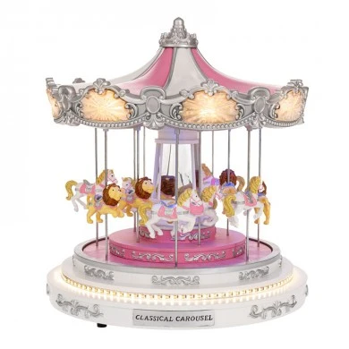 XMAS ANIMATED PINK RESIN CAROUSEL WITH LED LIGHTS, INCLUDING  ADAPTOR 30X30X36CM