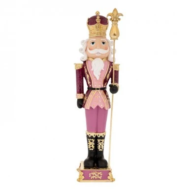XMAS PINK RESIN NUTCRACKER HOLDING A SCEPTER 14X13X47CM