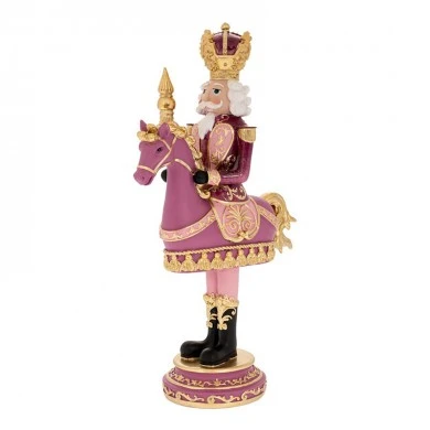 XMAS PINK RESIN NUTCRACKET RIDING A HORSE 19,5X9,5X33CM
