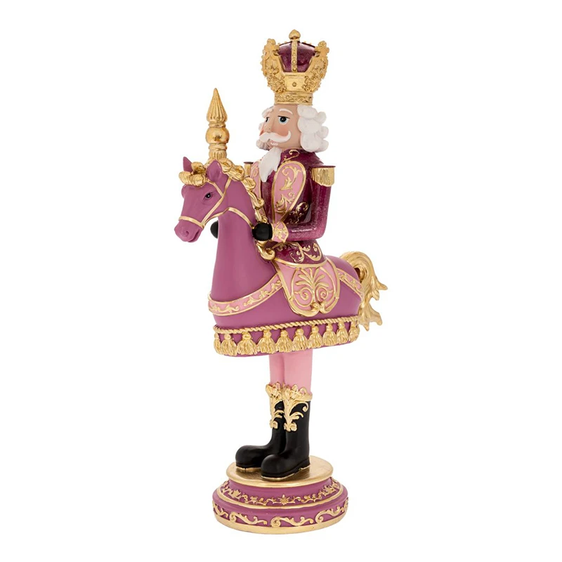 XMAS PINK RESIN NUTCRACKET RIDING A HORSE 19,5X9,5X33CM