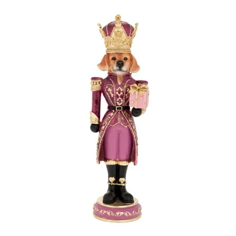 XMAS PINK RESIN DOG NUTCRACKER 11,5X11X37CM