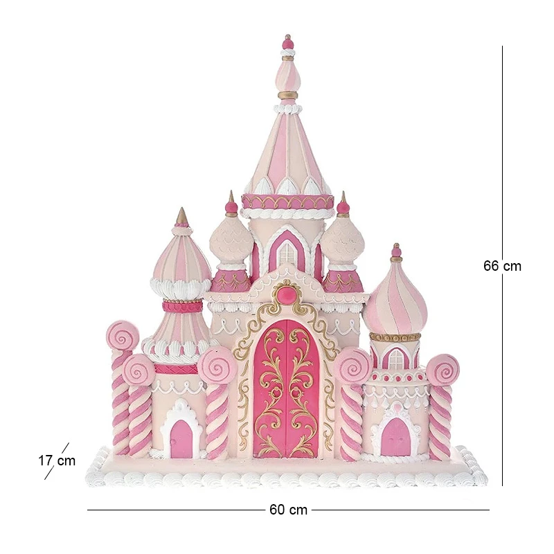 XMAS PINK RESIN CASTLE LAND OF SWEETS 60X17X66CM