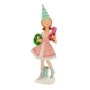 PINK RESIN GIRL HOLDING GIFT AND WREATH14X9X38CM