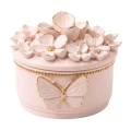 WHITE RESIN EMBOSSED FLOWERS TRINKET BOX D9X7CM