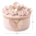 WHITE RESIN EMBOSSED FLOWERS TRINKET BOX D9X7CM