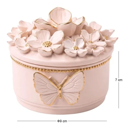 WHITE RESIN EMBOSSED FLOWERS TRINKET BOX D9X7CM