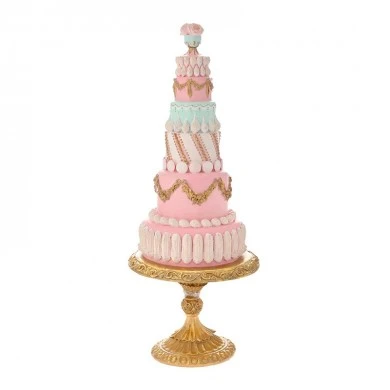 XMAS GOLD PINK POLYRESIN CAKE TREE 24X60CM