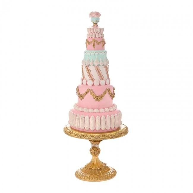 XMAS GOLD PINK POLYRESIN CAKE TREE 24X60CM