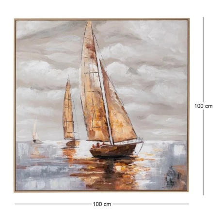 SAIL BOAT ΠΙΝΑΚΑΣ ΕΛΑΙΟΓΡΑΦΙΑ ΜΕ ΚΟΡΝΙΖΑ ΣΕ ΤΥΠΩΜΕΝΟ ΚΑΜΒΑ 100Χ100ΕΚ