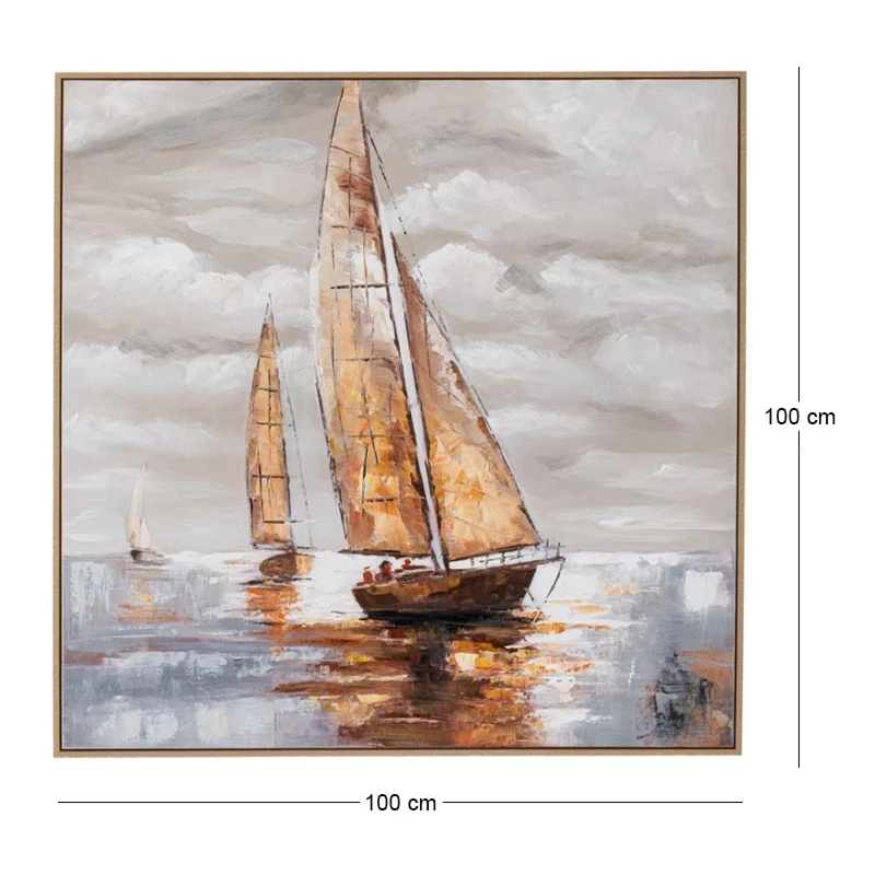 SAIL BOAT ΠΙΝΑΚΑΣ ΕΛΑΙΟΓΡΑΦΙΑ ΜΕ ΚΟΡΝΙΖΑ ΣΕ ΤΥΠΩΜΕΝΟ ΚΑΜΒΑ 100Χ100ΕΚ