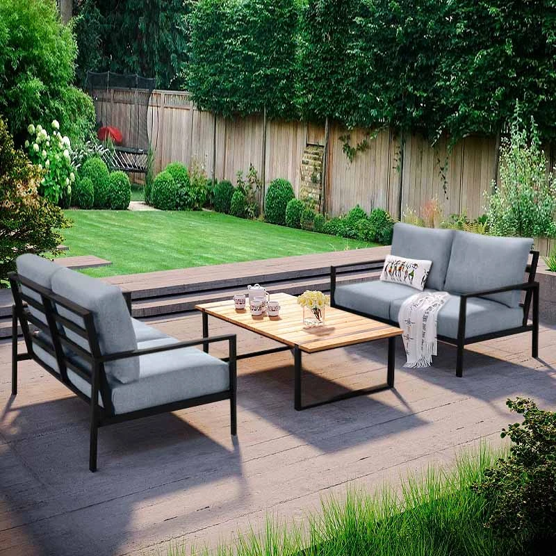 Garden lounge Ermis Megapap set of 3 metal - wood color black - gray