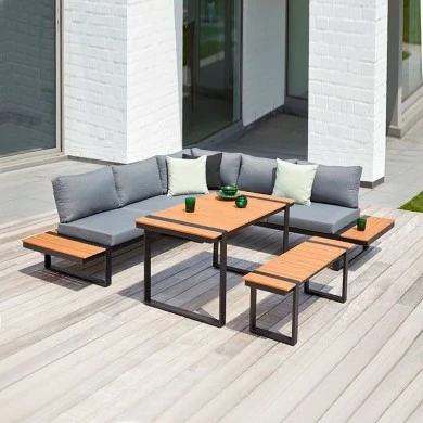 Corner garden sofa Artemis Megapap set of 4 metal-wood color black - walnut