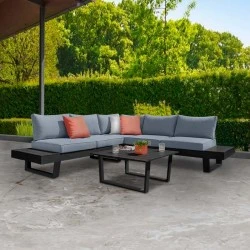 Corner garden sofa Lyra Megapap set of 3 metal-wood color black