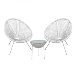 ACAPULCO Set (3-pcs) White Steel, White Plastic Rattan