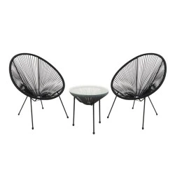 ACAPULCO Set (3-pcs) Black Steel, Black Plastic Rattan