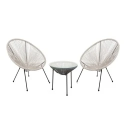 ACAPULCO Set (3-pcs) Black Metal, White-Black Plastic Rattan