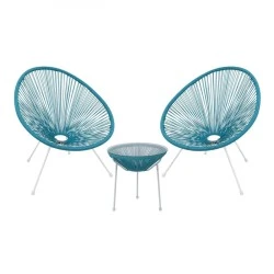 ACAPULCO Set (3-pcs) White Steel, Blue Plastic Rattan