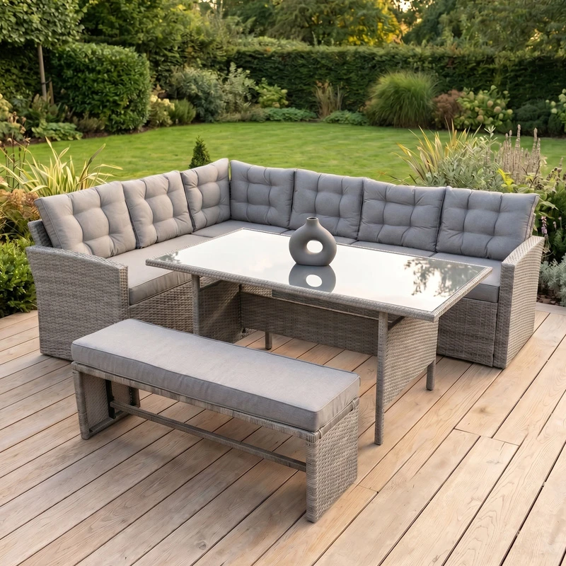 CENTER Set Steel (4 pcs) Grey Wicker/Cushions Dark Grey