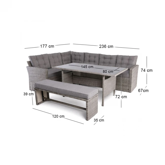 CENTER Set Steel (4 pcs) Grey Wicker/Cushions Dark Grey