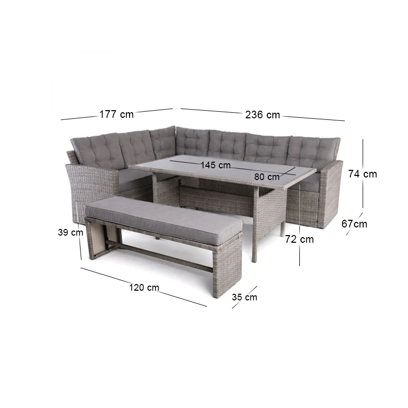 CENTER Set Steel (4 pcs) Grey Wicker/Cushions Dark Grey