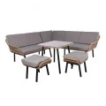 SALSA CORNER Set(Tab.70x70+Corner Sofa+2Stools)Metal/Wicker Natural/Cushion Grey