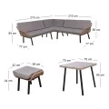 SALSA CORNER Set(Tab.70x70+Corner Sofa+2Stools)Metal/Wicker Natural/Cushion Grey