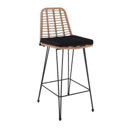 SALSA Bar Stool-Pro with Cushion, Metal Black/Wicker Natural SALSA Bar Stool-Pro with Cushion, Metal Black/Wicker Natural