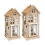 SET 2 LIGHT BROWN WOODEN LANTERN IN THE SHAPE OF A HOUSE WITH A BRONZE METAL TOP 23,5X23X55,5  16X15,5X38CM
