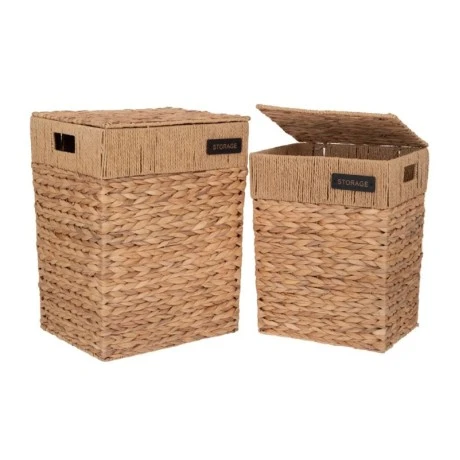 SET 2 WATER HYACINTH LAUNDRY BASKET WITH LID 44X33X56 37X27X48CM