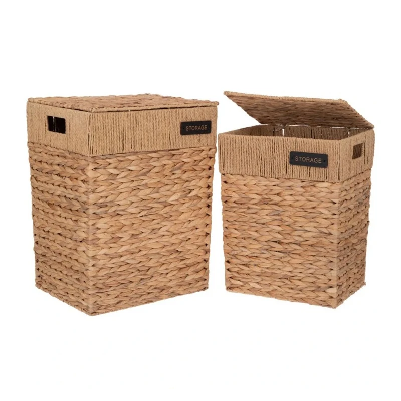 SET 2 WATER HYACINTH LAUNDRY BASKET WITH LID 44X33X56 37X27X48CM
