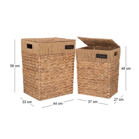 SET 2 WATER HYACINTH LAUNDRY BASKET WITH LID 44X33X56 37X27X48CM