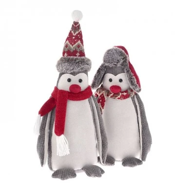 SET 2 RED GREY FABRIC PENGUINS 15Χ13Χ28 CM